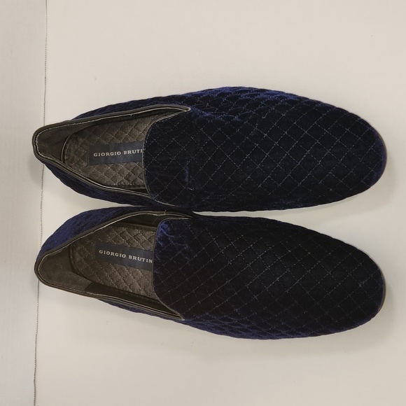 Giorgio Brutini “Chatwal” Navy Blue Diamond Stitched Velvet Slip On Loafer Shoes - Picture 7 of 12